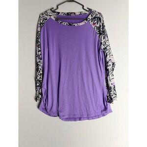 Hello Mello Lounge Top Purple Floral Raglan Long Sleeve Shirt Medium Large